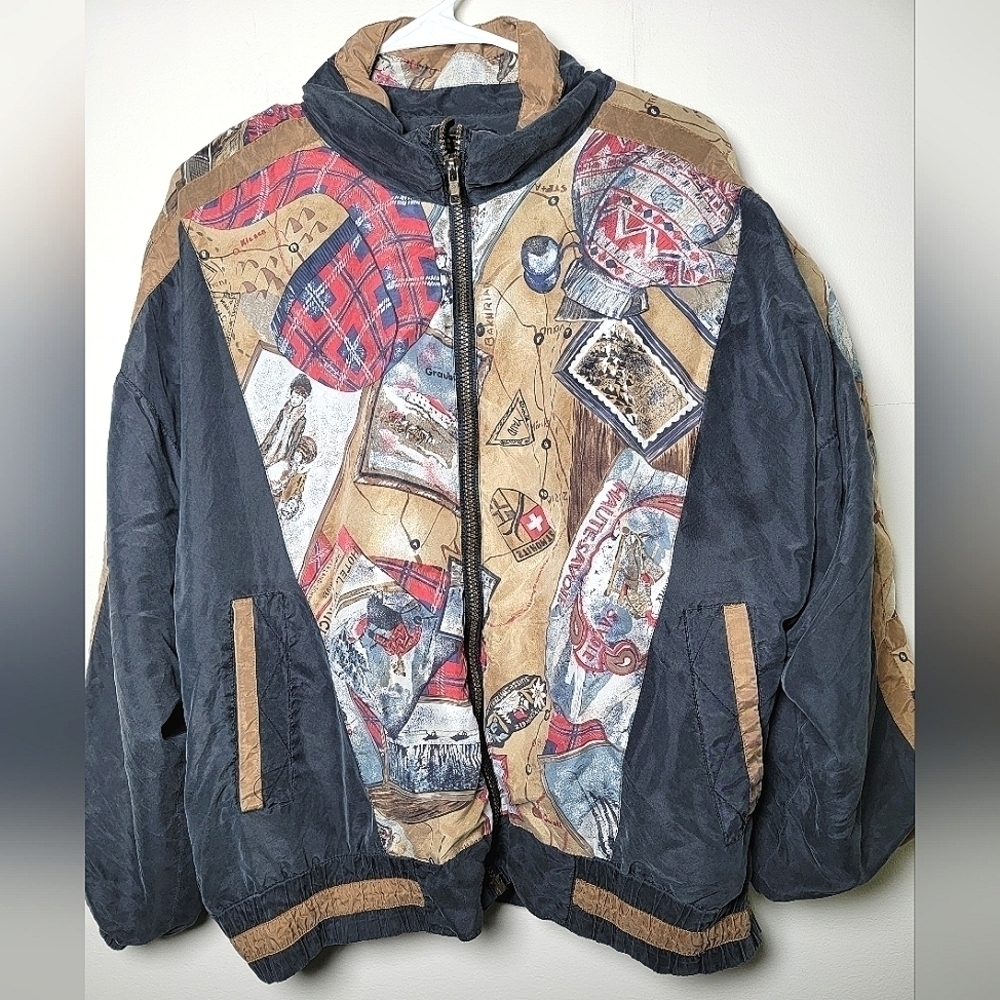 Vintage River Edge Switzerland 100% Silk Art To Wear Jacket, Size Large